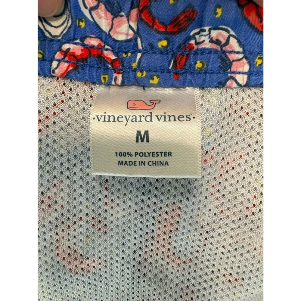 Vineyard Vines Mens Medium Swim Trunks Shrimp Clams Graphic Blue Red Shorts